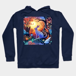 Cute Abstract Flowers and Purple Rabbit Dreaming in Moonlight Hoodie